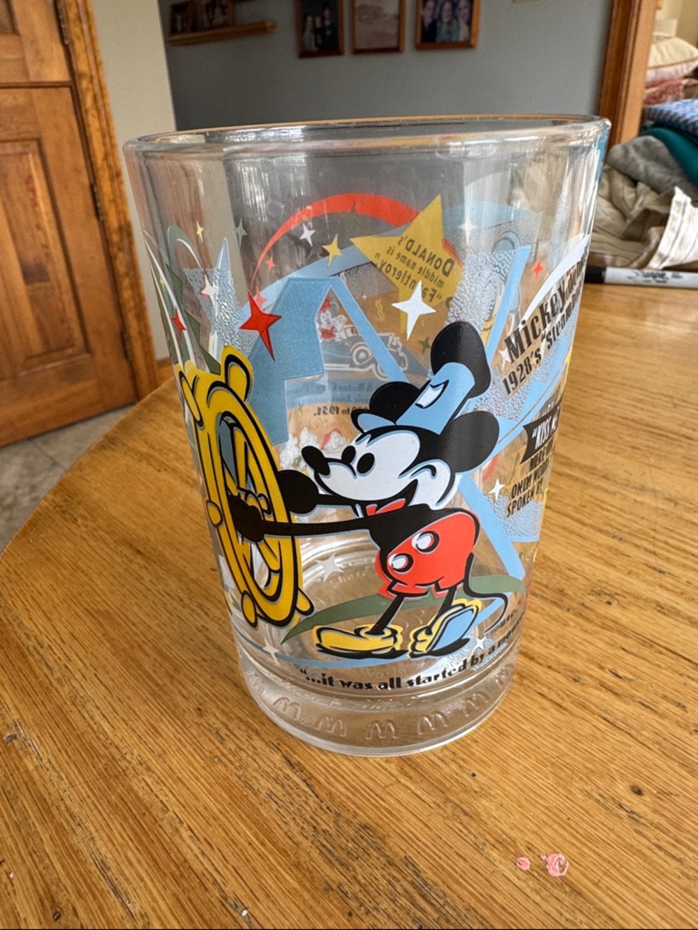 Disney Steamboat Mickey Glass with Red, Yellow, Black Accents